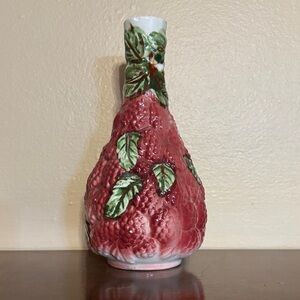 Vintage Majolica Pink Ceramic Vase - Raspberries and Leaves